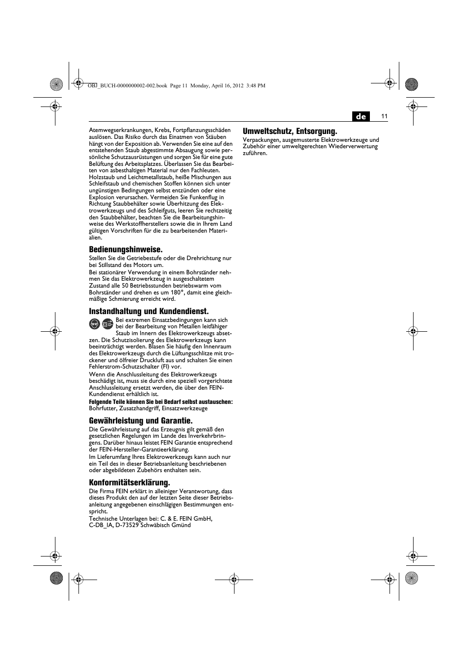 Fein BOP 13-2 User Manual | Page 11 / 110