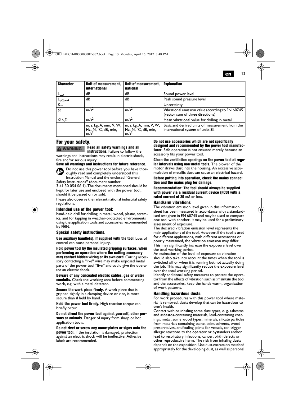 En for your safety | Fein BOP 13-2 User Manual | Page 13 / 110