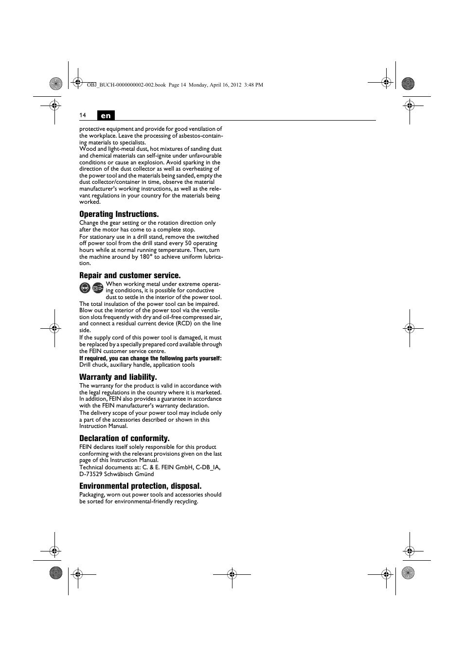 Fein BOP 13-2 User Manual | Page 14 / 110