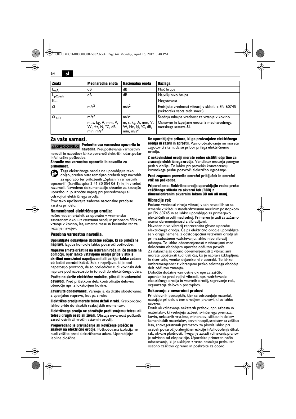 Sl za vašo varnost | Fein BOP 13-2 User Manual | Page 64 / 110