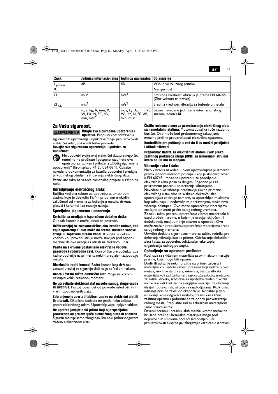 Sr za vašu sigurnost | Fein BOP 13-2 User Manual | Page 67 / 110