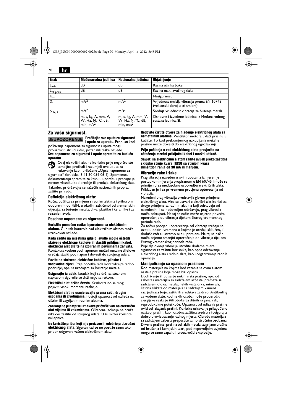 Hr za vašu sigurnost | Fein BOP 13-2 User Manual | Page 70 / 110