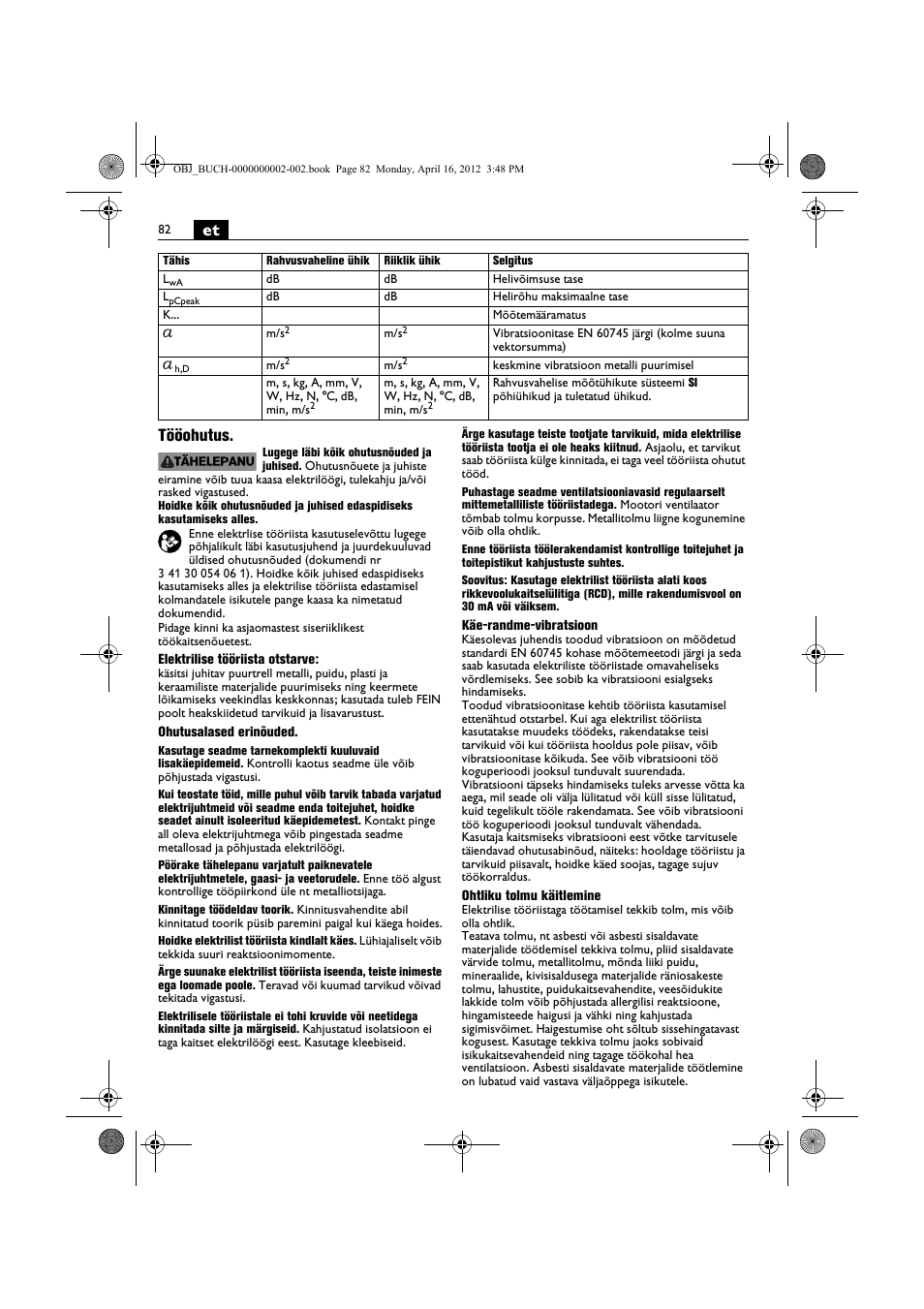 Et tööohutus | Fein BOP 13-2 User Manual | Page 82 / 110