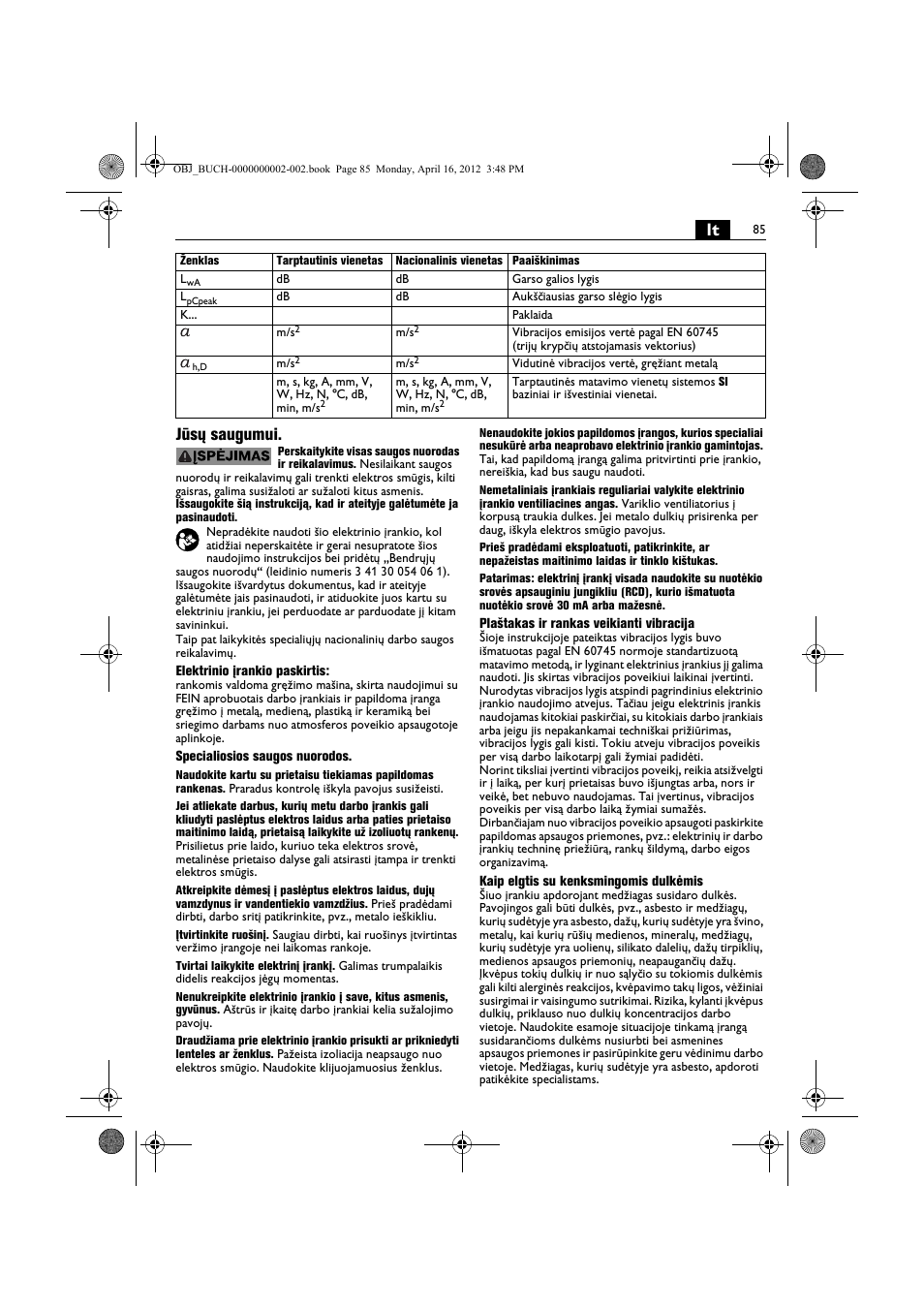 Lt jūsų saugumui | Fein BOP 13-2 User Manual | Page 85 / 110