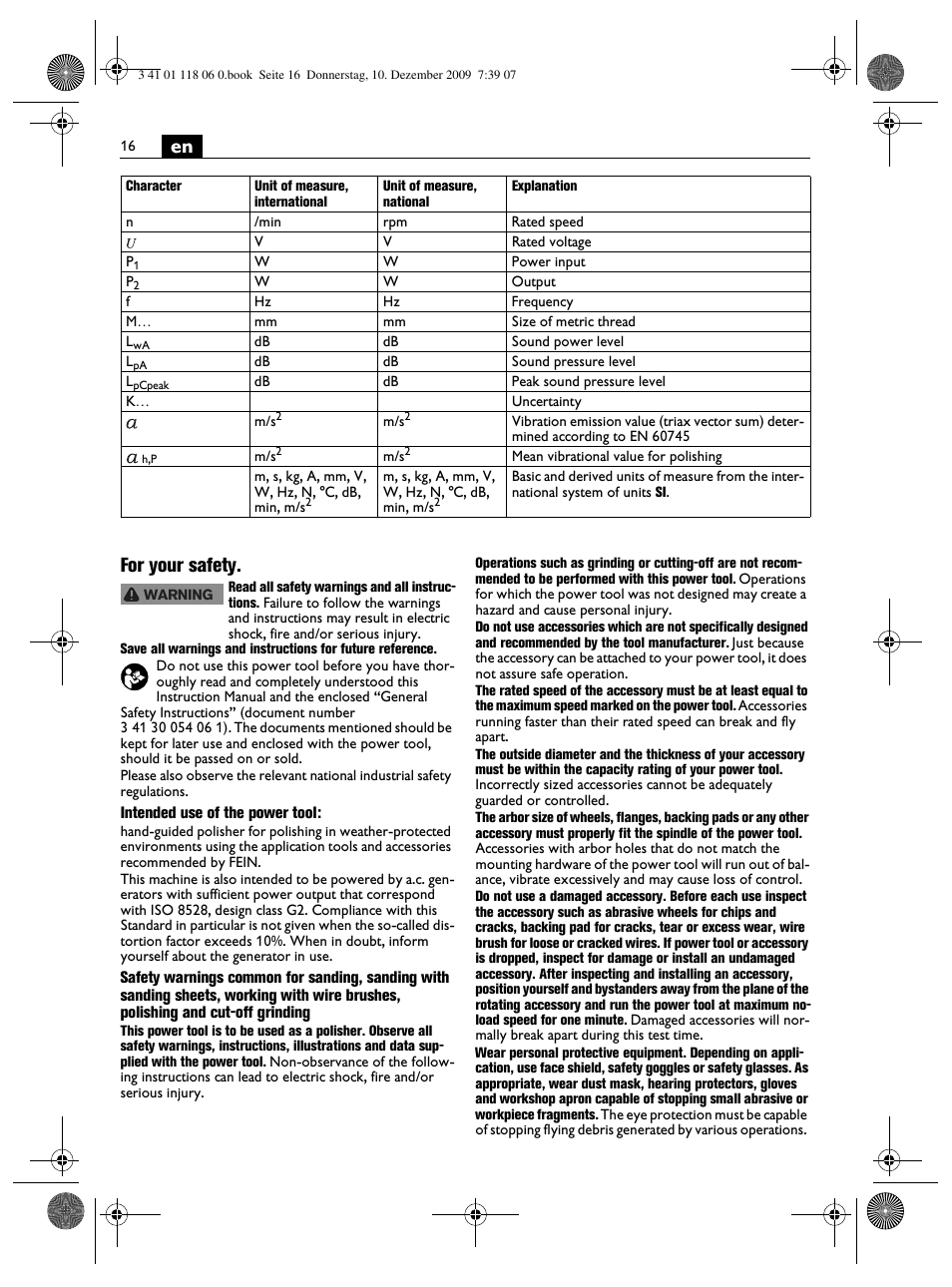 En for your safety | Fein WPO 14-15XE User Manual | Page 16 / 92