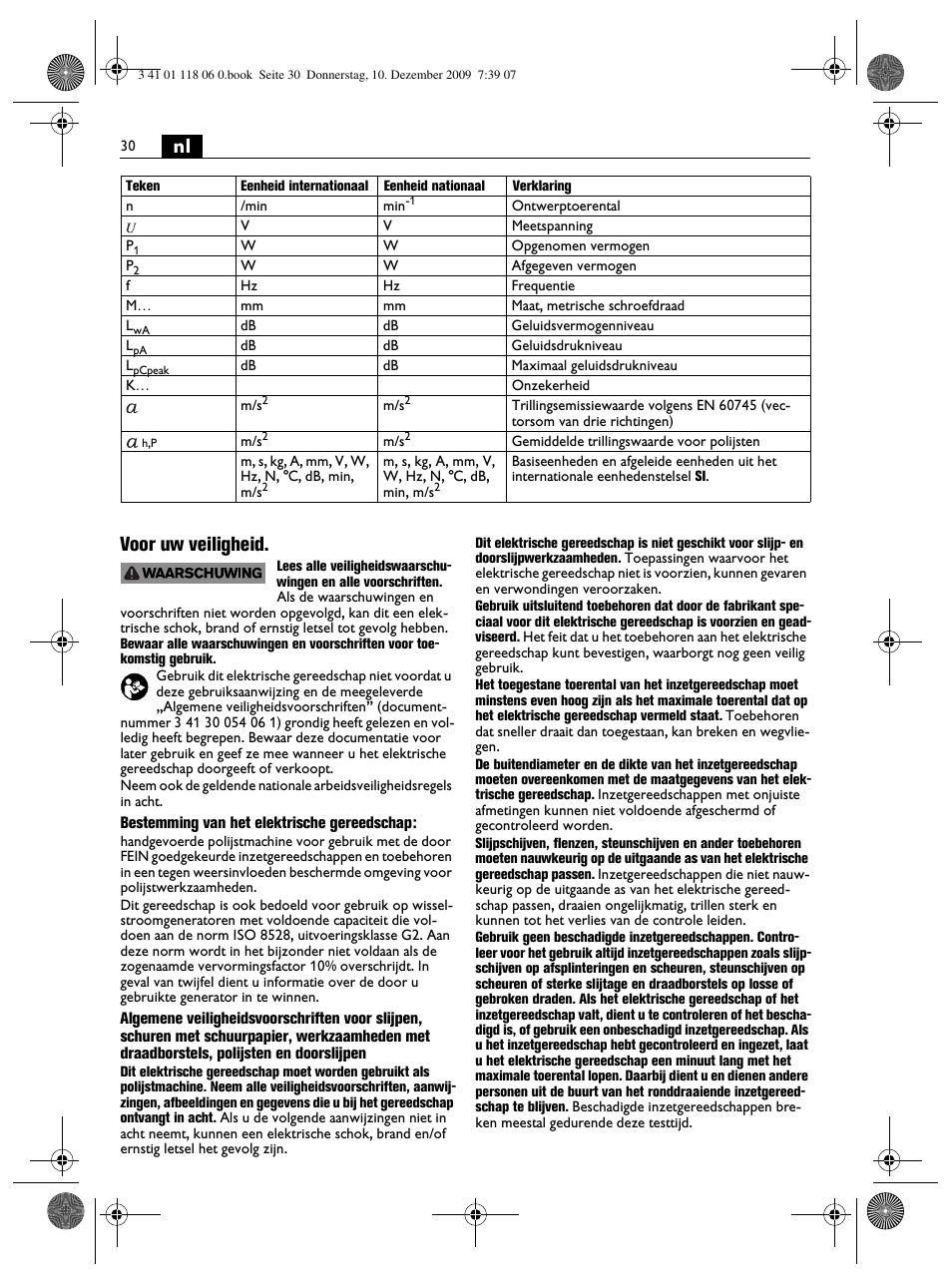 Nl voor uw veiligheid | Fein WPO 14-15XE User Manual | Page 30 / 92