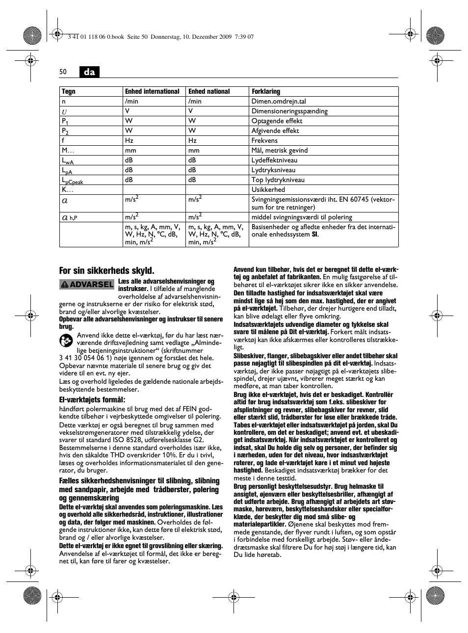 Da for sin sikkerheds skyld | Fein WPO 14-15XE User Manual | Page 50 / 92