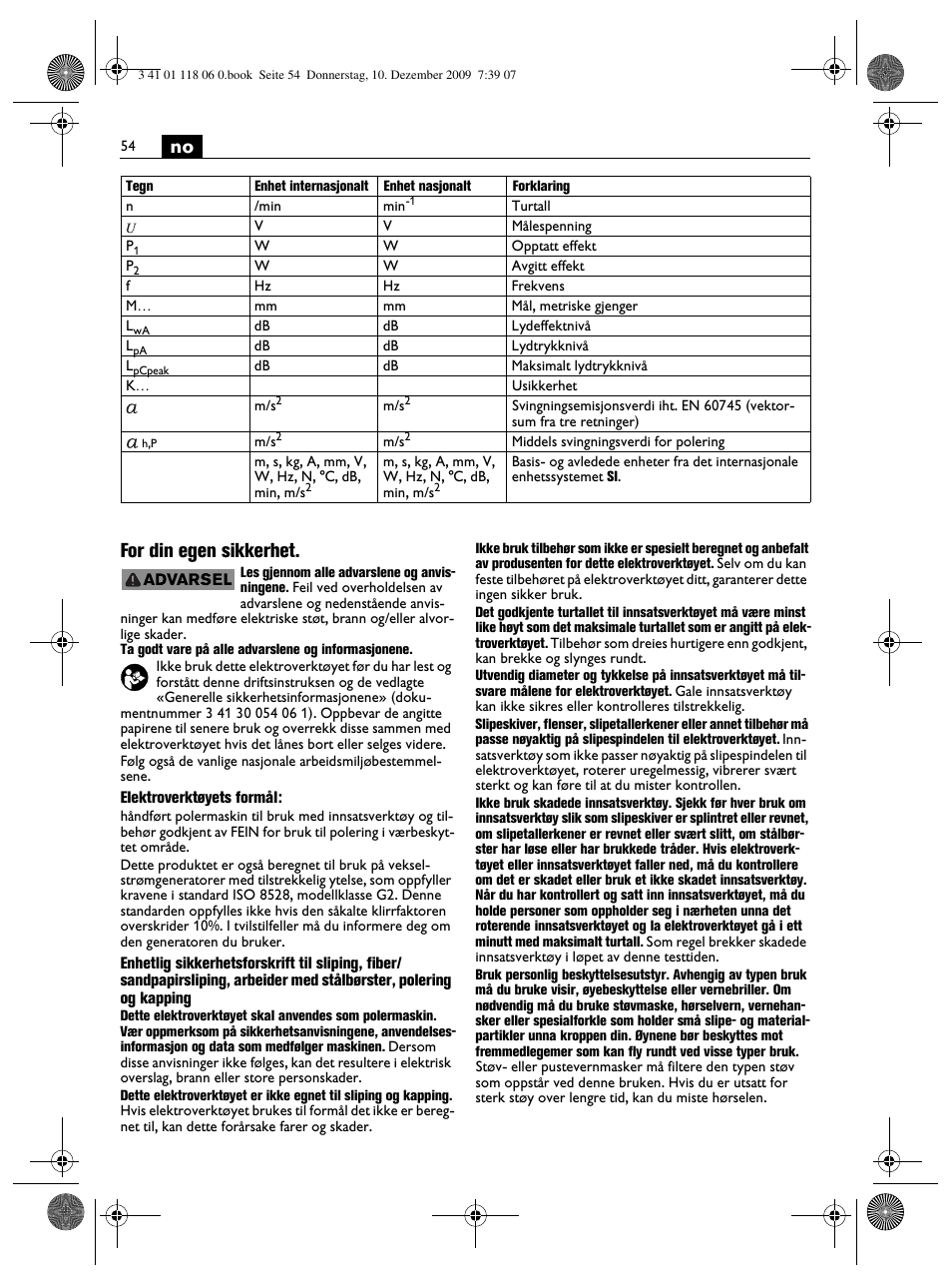 No for din egen sikkerhet | Fein WPO 14-15XE User Manual | Page 54 / 92