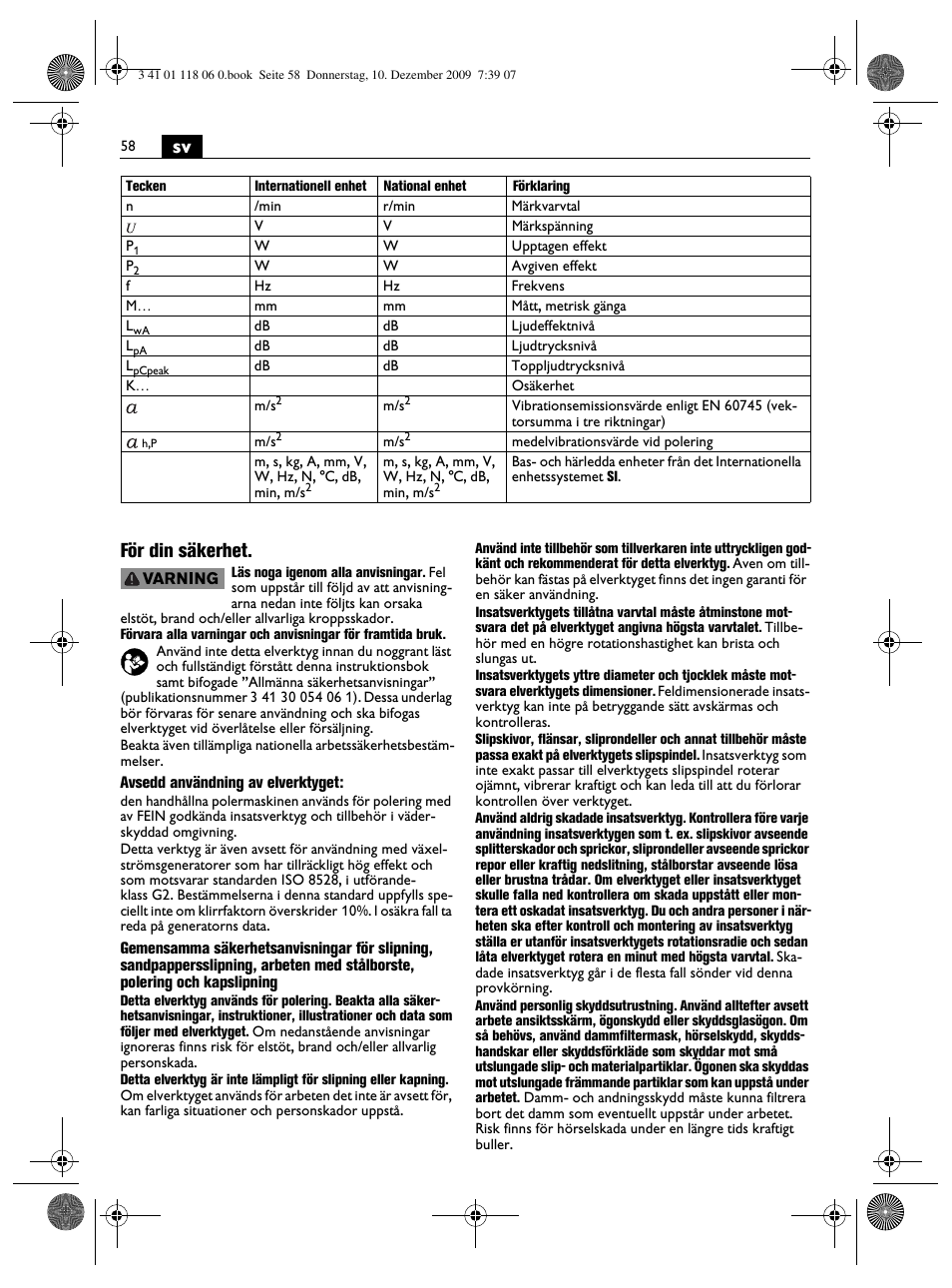 Sv för din säkerhet | Fein WPO 14-15XE User Manual | Page 58 / 92