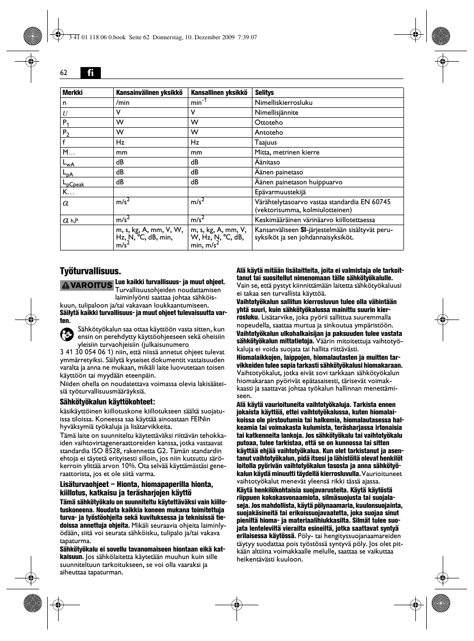 Fi työturvallisuus | Fein WPO 14-15XE User Manual | Page 62 / 92