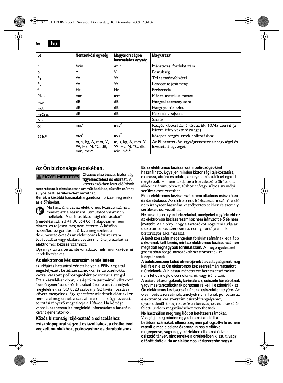 Hu az ön biztonsága érdekében | Fein WPO 14-15XE User Manual | Page 66 / 92