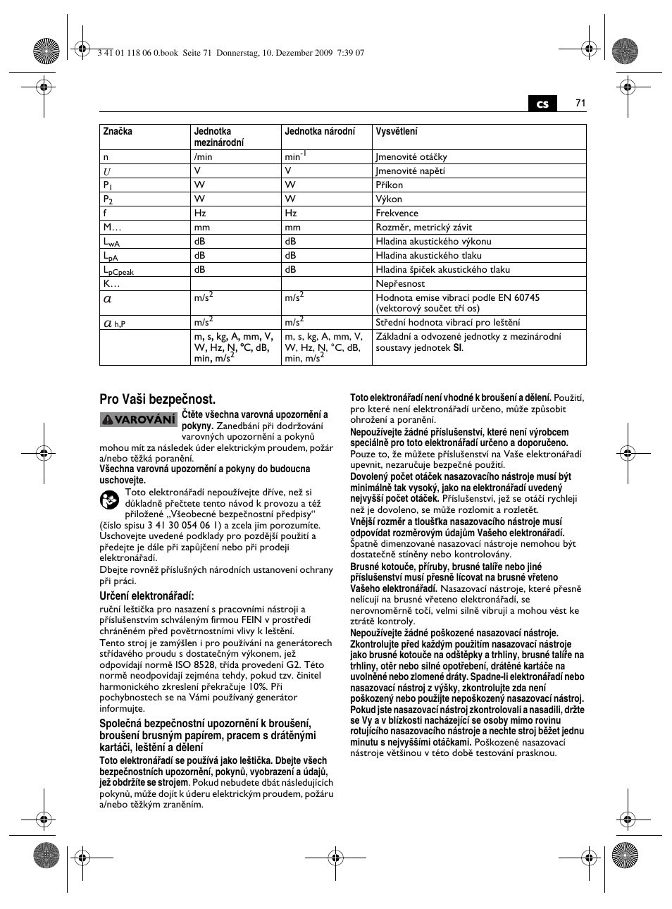 Cs pro va‰i bezpeãnost | Fein WPO 14-15XE User Manual | Page 71 / 92