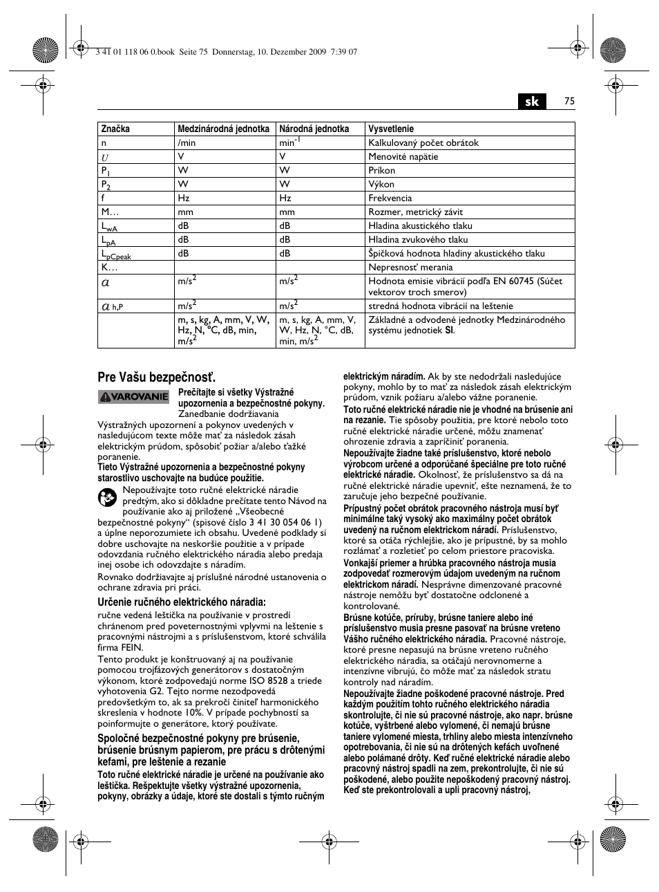 Sk pre va‰u bezpeãnosè | Fein WPO 14-15XE User Manual | Page 75 / 92