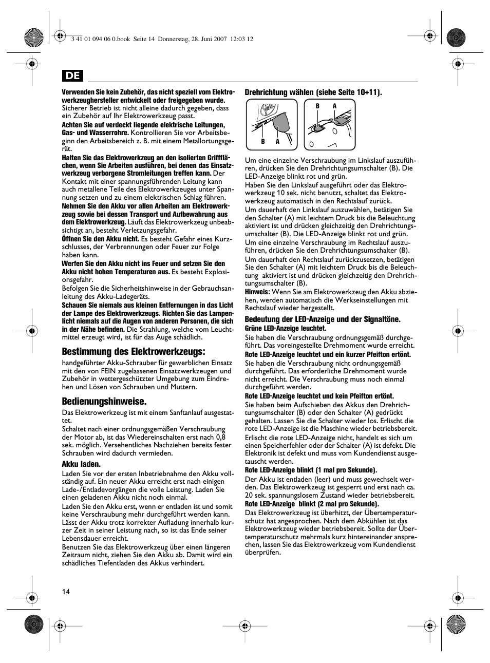 Bestimmung des elektrowerkzeugs, Bedienungshinweise | Fein ASM9-2 User Manual | Page 14 / 65