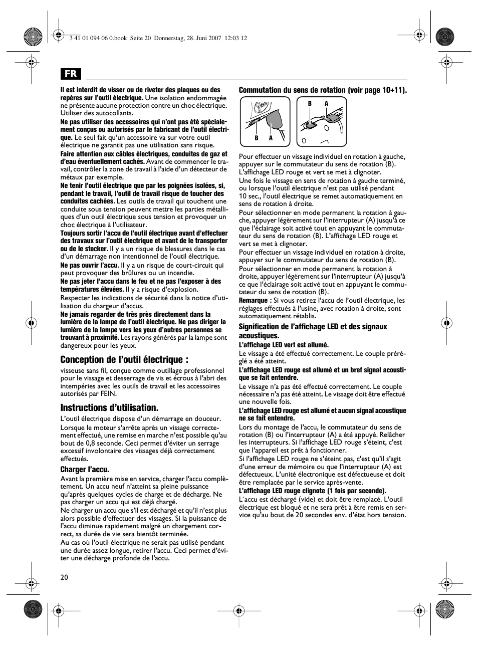 Conception de l’outil électrique, Instructions d’utilisation | Fein ASM9-2 User Manual | Page 20 / 65