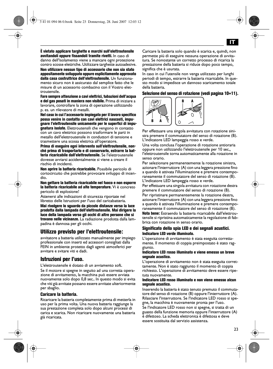 Utilizzo previsto per l’elettroutensile, Istruzioni per l’uso | Fein ASM9-2 User Manual | Page 23 / 65