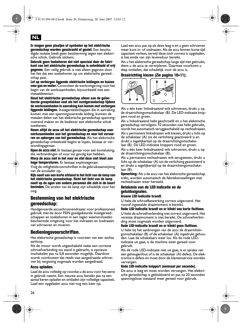 Bestemming van het elektrische gereedschap, Bedieningsvoorschriften | Fein ASM9-2 User Manual | Page 26 / 65