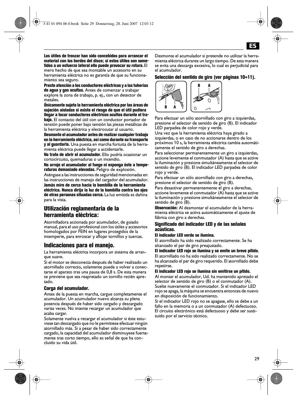 Indicaciones para el manejo | Fein ASM9-2 User Manual | Page 29 / 65