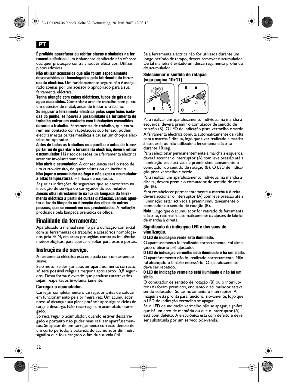 Finalidade da ferramenta, Instruções de serviço | Fein ASM9-2 User Manual | Page 32 / 65