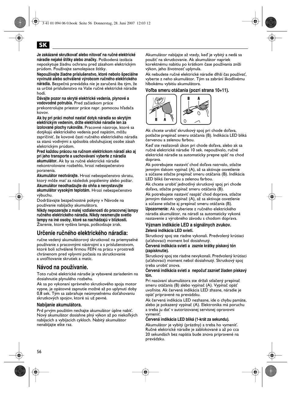 Urãenie ruãného elektrického náradia, Návod na pouïívanie | Fein ASM9-2 User Manual | Page 56 / 65