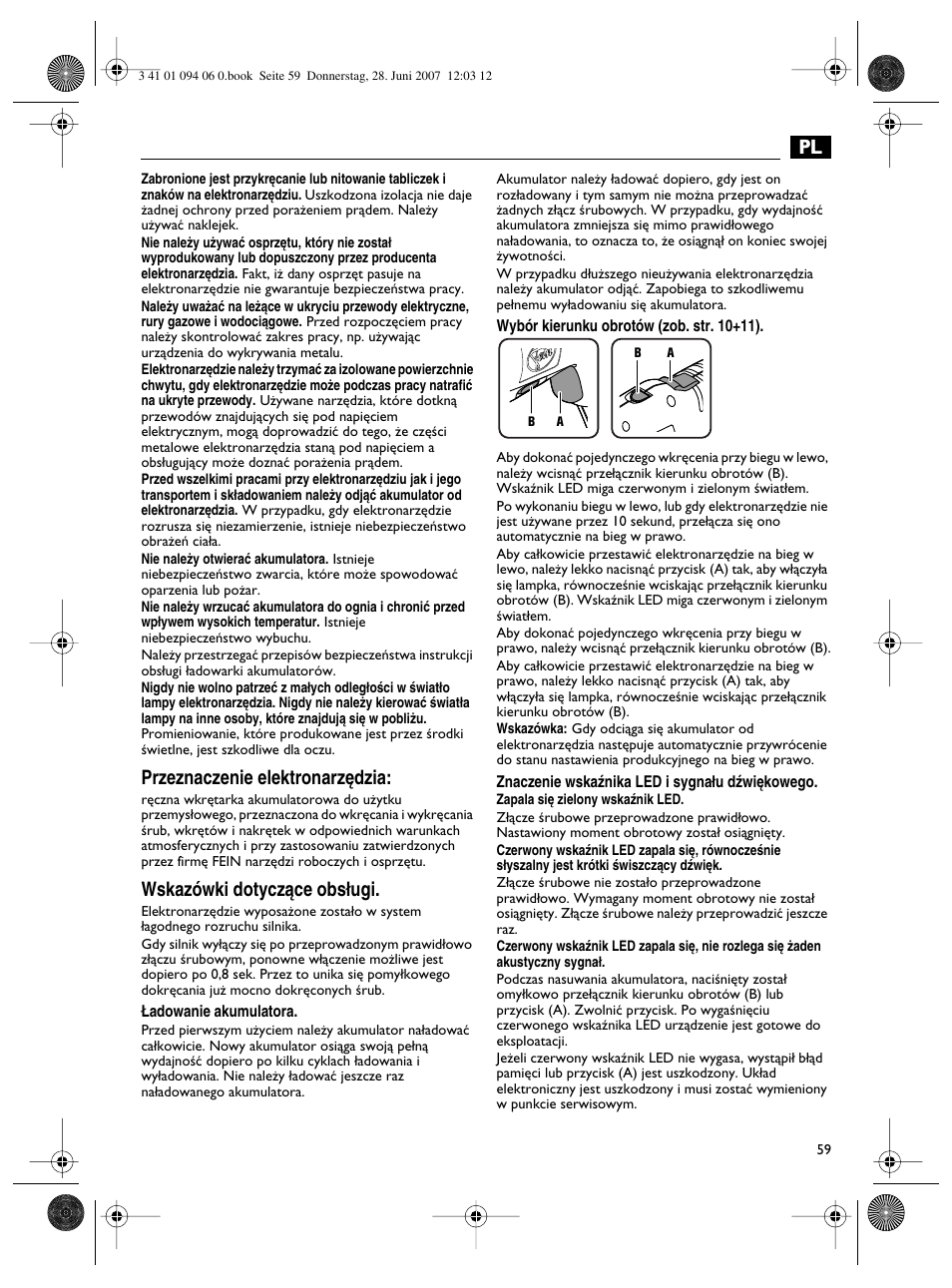 Przeznaczenie elektronarz´dzia, Wskazówki dotyczàce obs∏ugi | Fein ASM9-2 User Manual | Page 59 / 65
