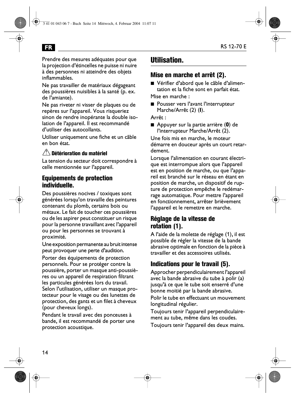 Utilisation | Fein RS 12-70E User Manual | Page 14 / 80