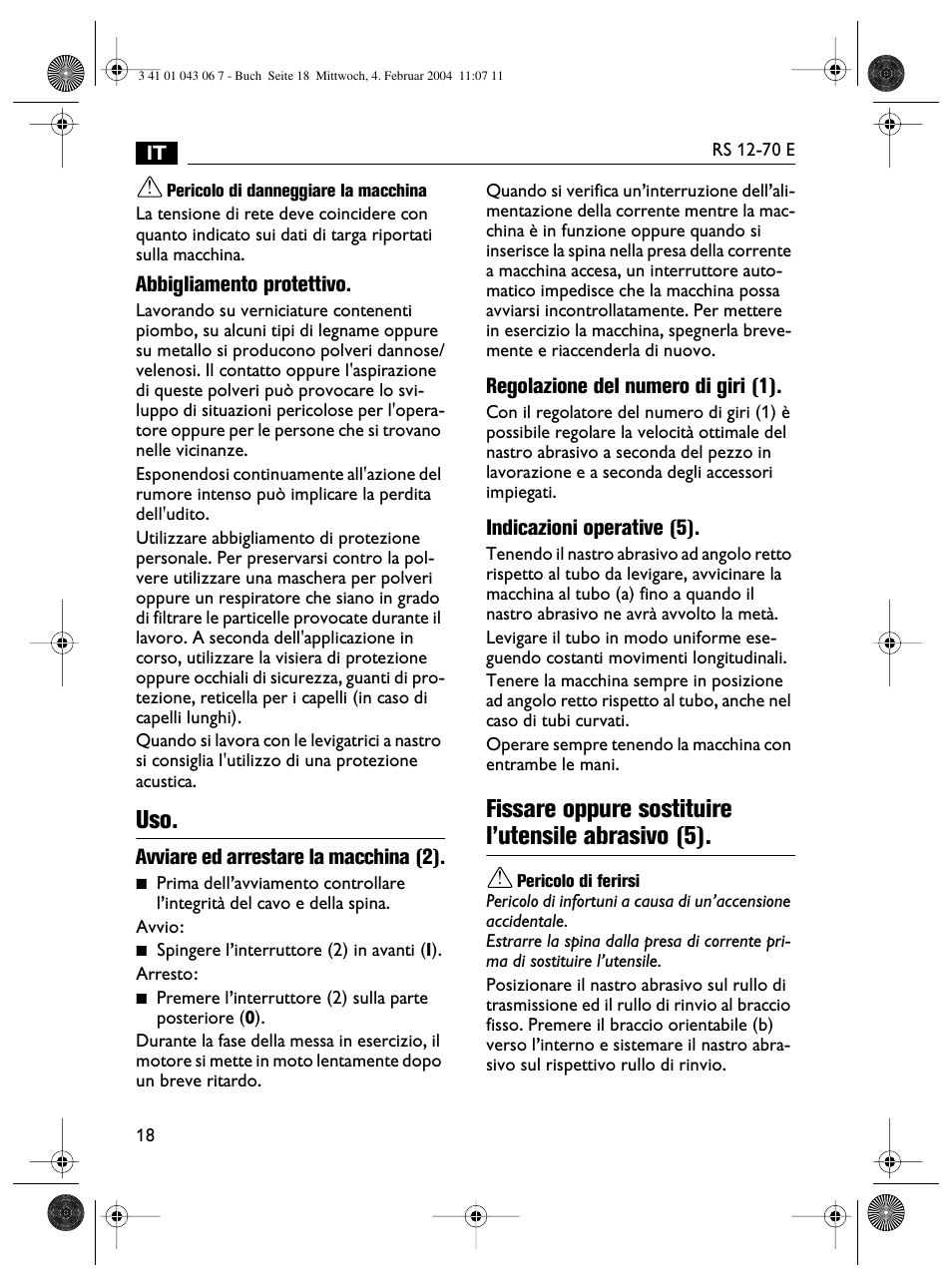 Fissare oppure sostituire l’utensile abrasivo (5) | Fein RS 12-70E User Manual | Page 18 / 80