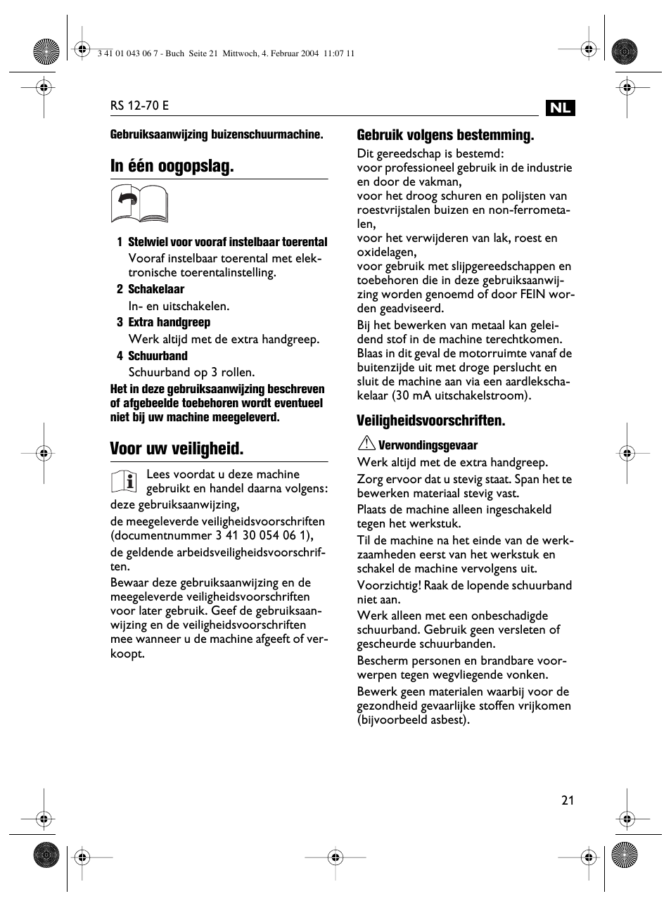 Voor uw veiligheid | Fein RS 12-70E User Manual | Page 21 / 80