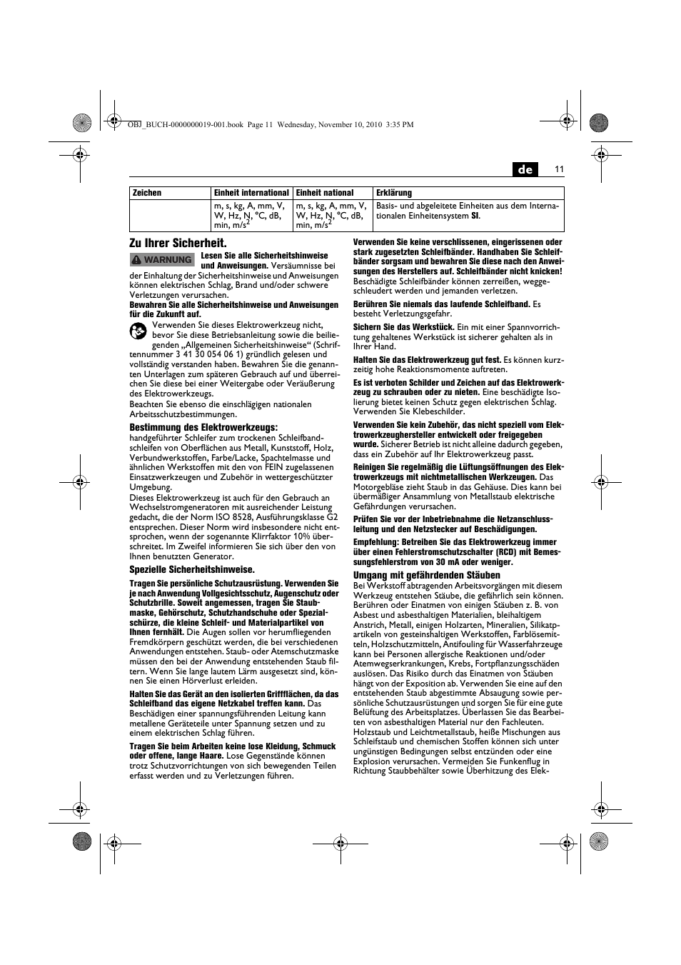 De zu ihrer sicherheit | Fein RS 10-70E User Manual | Page 11 / 113
