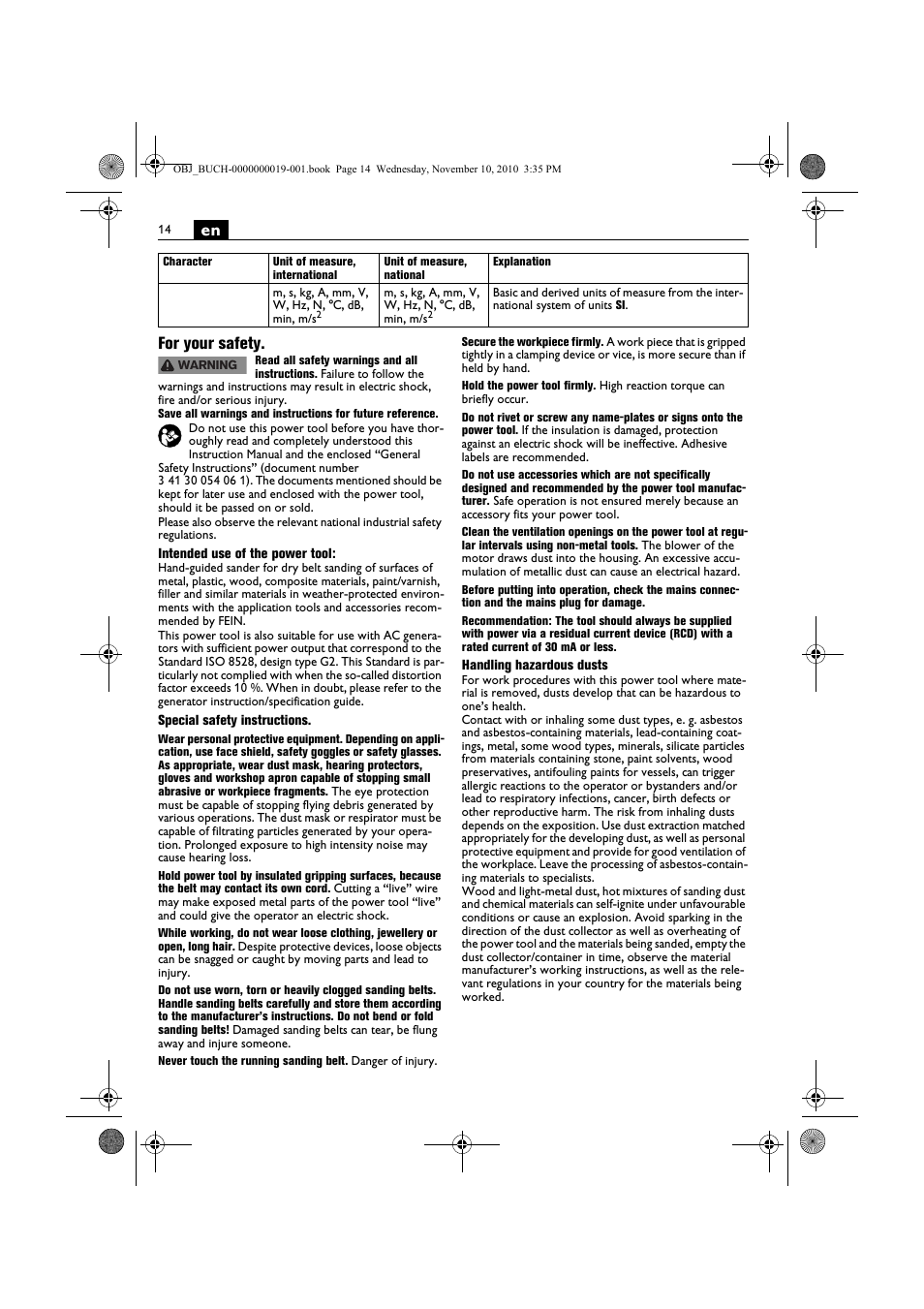 En for your safety | Fein RS 10-70E User Manual | Page 14 / 113