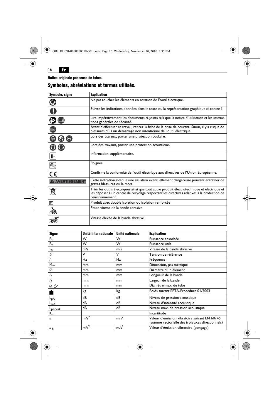 Symboles, abréviations et termes utilisés | Fein RS 10-70E User Manual | Page 16 / 113