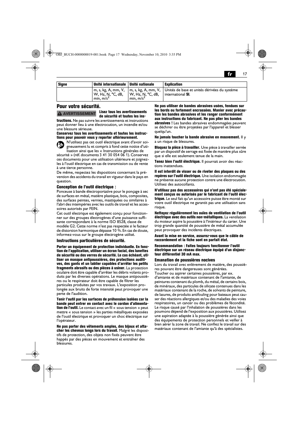Fr pour votre sécurité | Fein RS 10-70E User Manual | Page 17 / 113