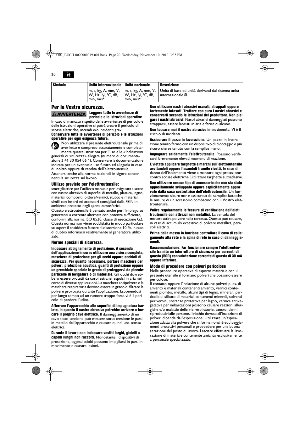 It per la vostra sicurezza | Fein RS 10-70E User Manual | Page 20 / 113