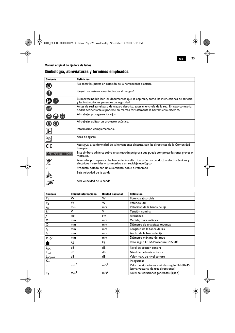 Simbología, abreviaturas y términos empleados | Fein RS 10-70E User Manual | Page 25 / 113