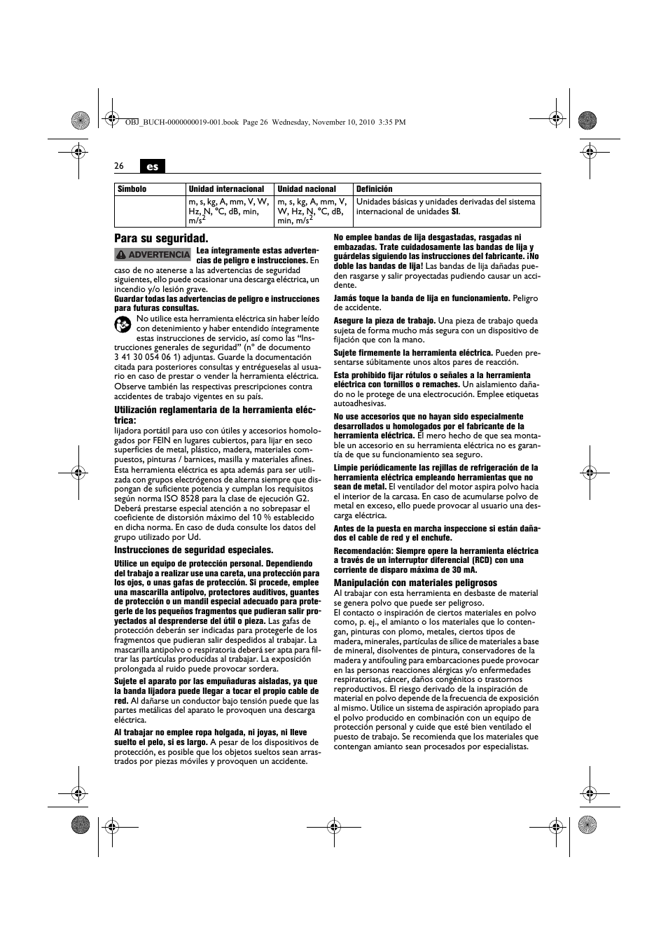 Es para su seguridad | Fein RS 10-70E User Manual | Page 26 / 113