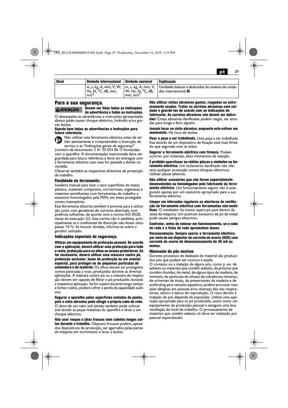 Pt para a sua segurança | Fein RS 10-70E User Manual | Page 29 / 113