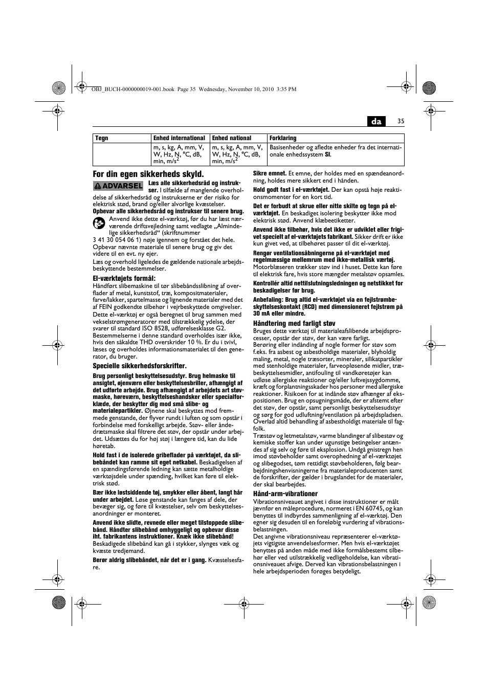 Da for din egen sikkerheds skyld | Fein RS 10-70E User Manual | Page 35 / 113