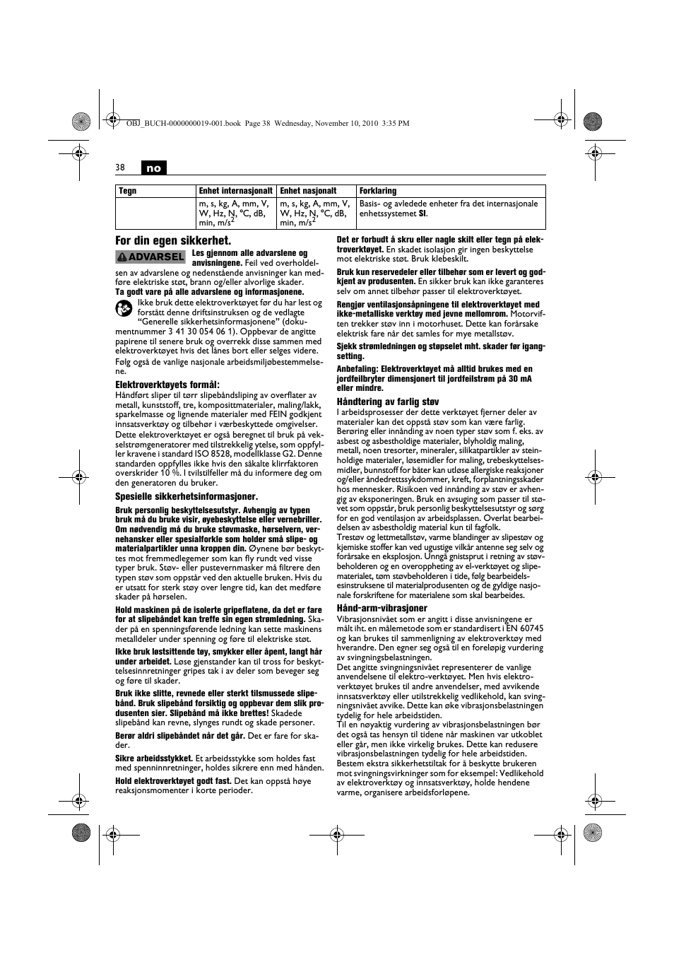 No for din egen sikkerhet | Fein RS 10-70E User Manual | Page 38 / 113