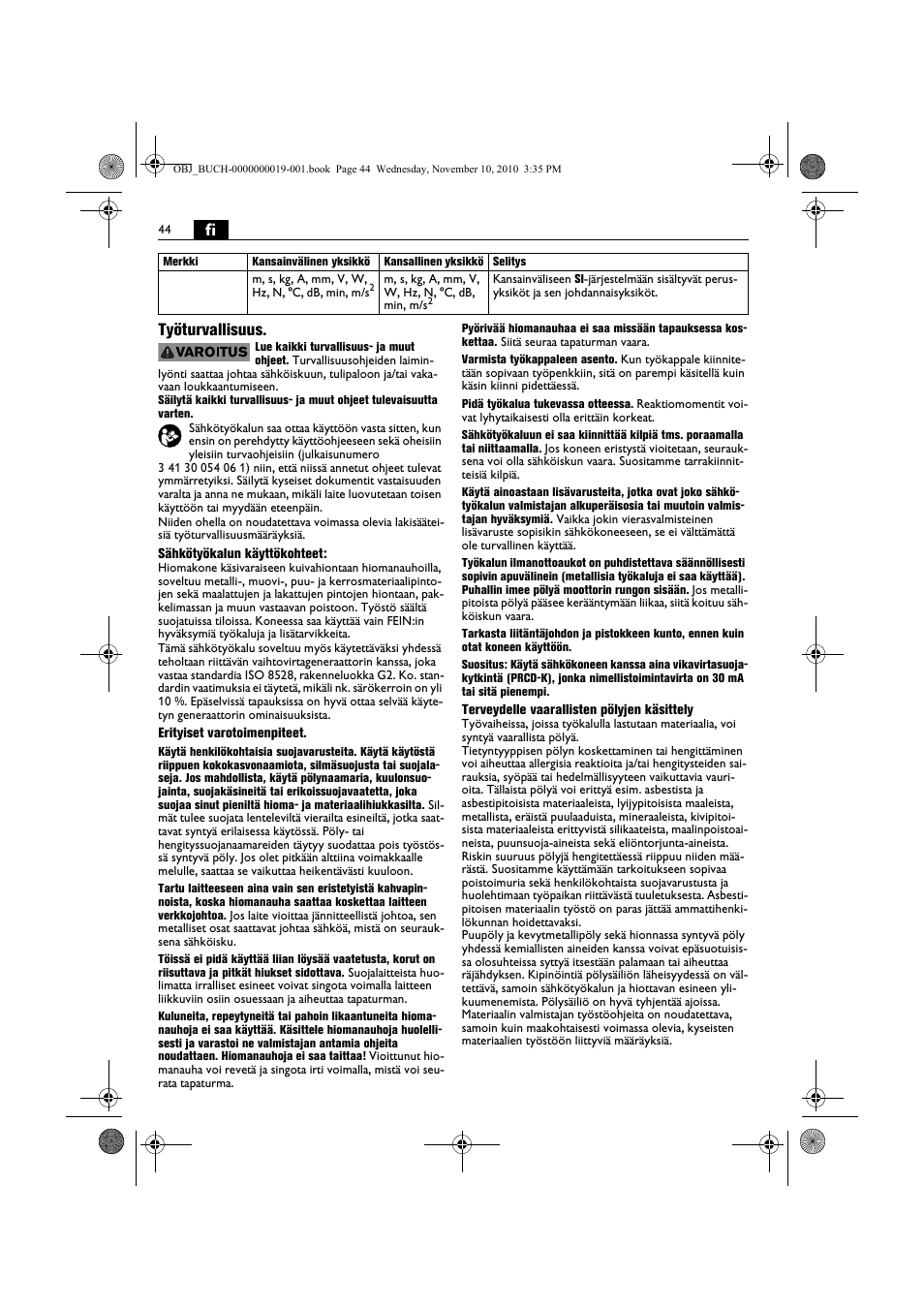 Fi työturvallisuus | Fein RS 10-70E User Manual | Page 44 / 113