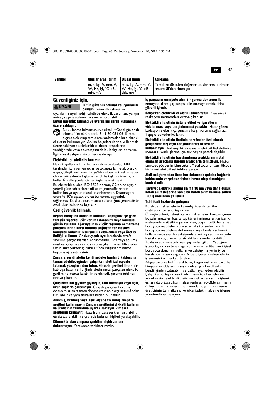 Tr güvenliğiniz için | Fein RS 10-70E User Manual | Page 47 / 113