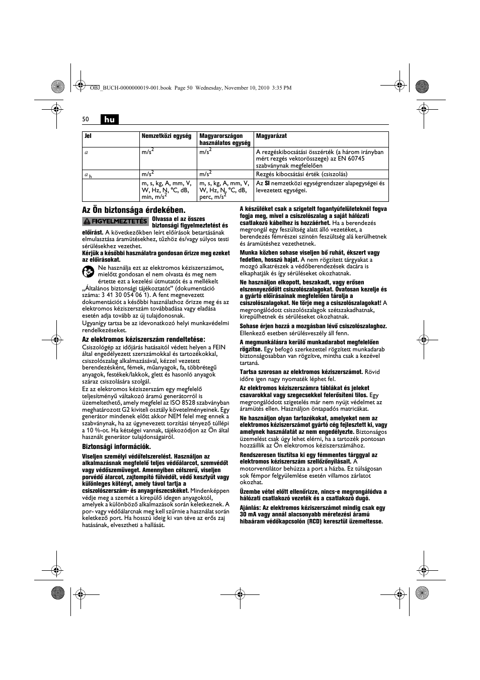 Hu az ön biztonsága érdekében | Fein RS 10-70E User Manual | Page 50 / 113