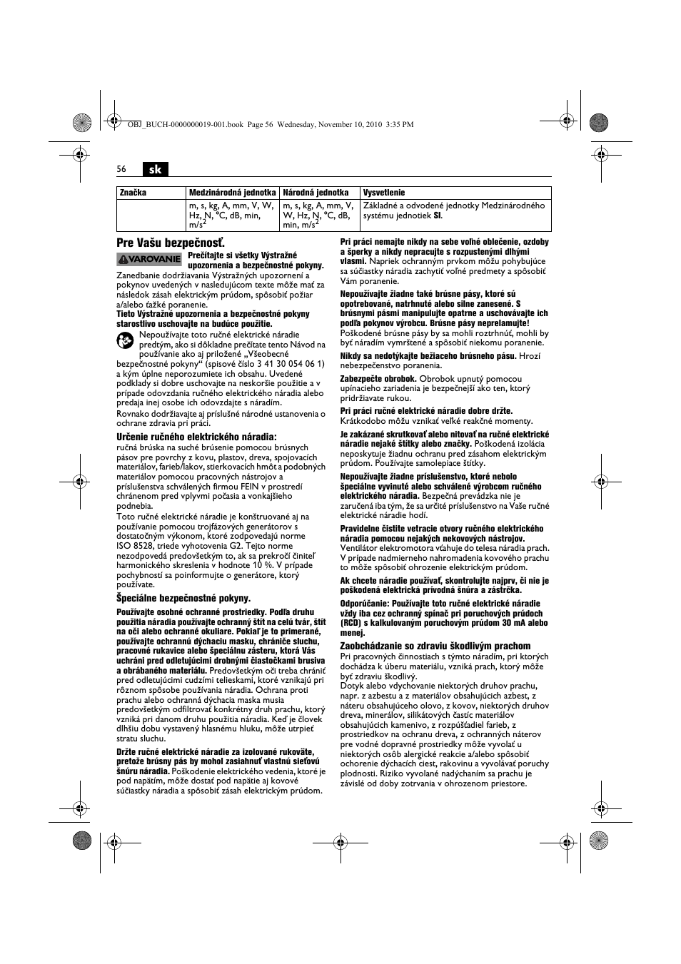 Sk pre vašu bezpečnosť | Fein RS 10-70E User Manual | Page 56 / 113