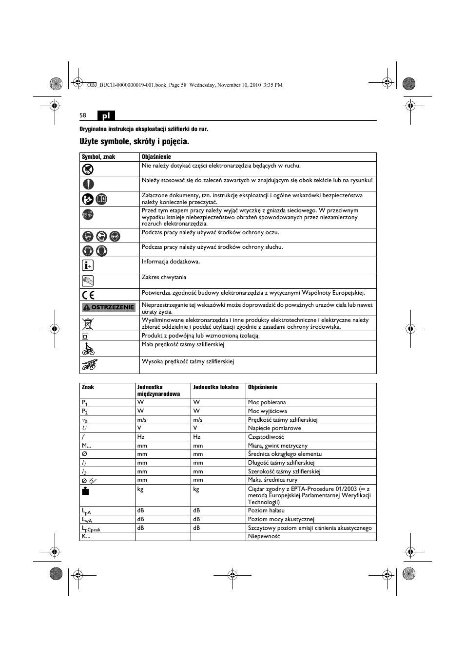 Użyte symbole, skróty i pojęcia | Fein RS 10-70E User Manual | Page 58 / 113