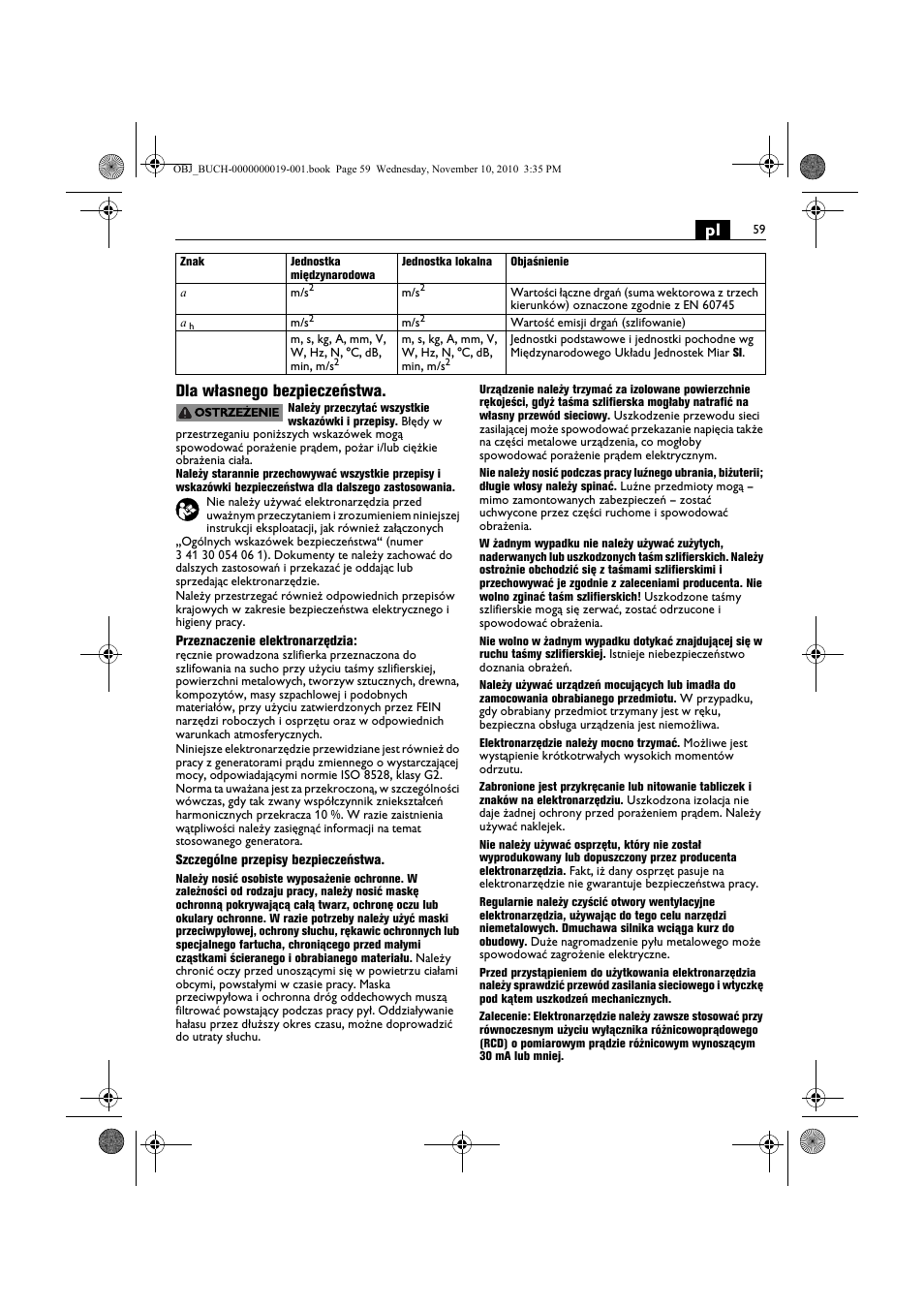 Pl dla własnego bezpieczeństwa | Fein RS 10-70E User Manual | Page 59 / 113