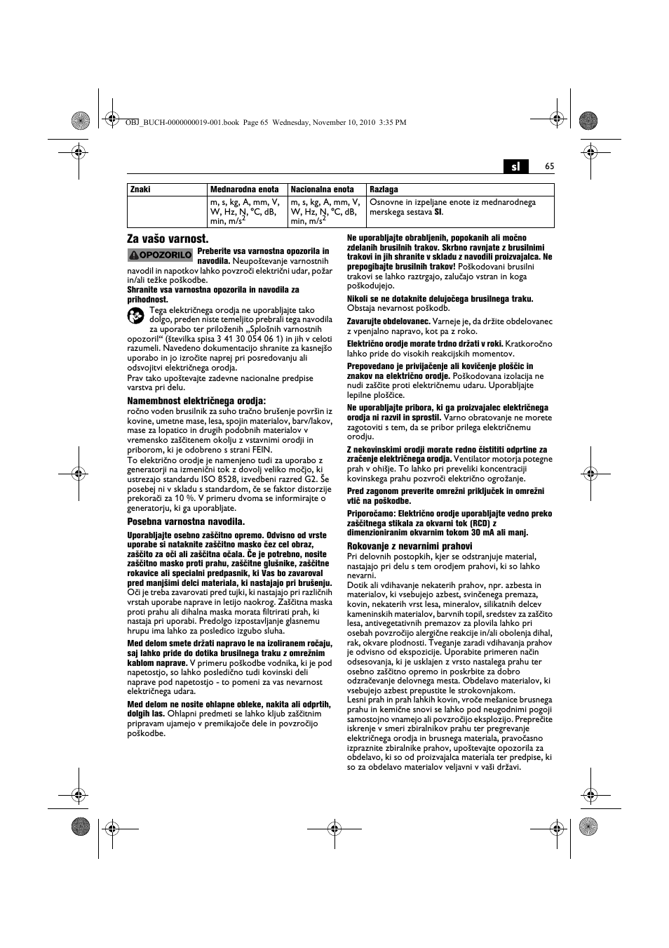 Sl za vašo varnost | Fein RS 10-70E User Manual | Page 65 / 113