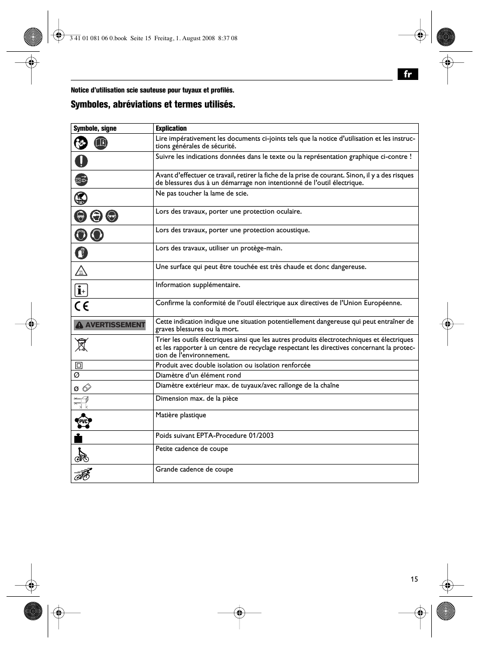 Symboles, abréviations et termes utilisés | Fein AStxe649_1 User Manual | Page 15 / 68