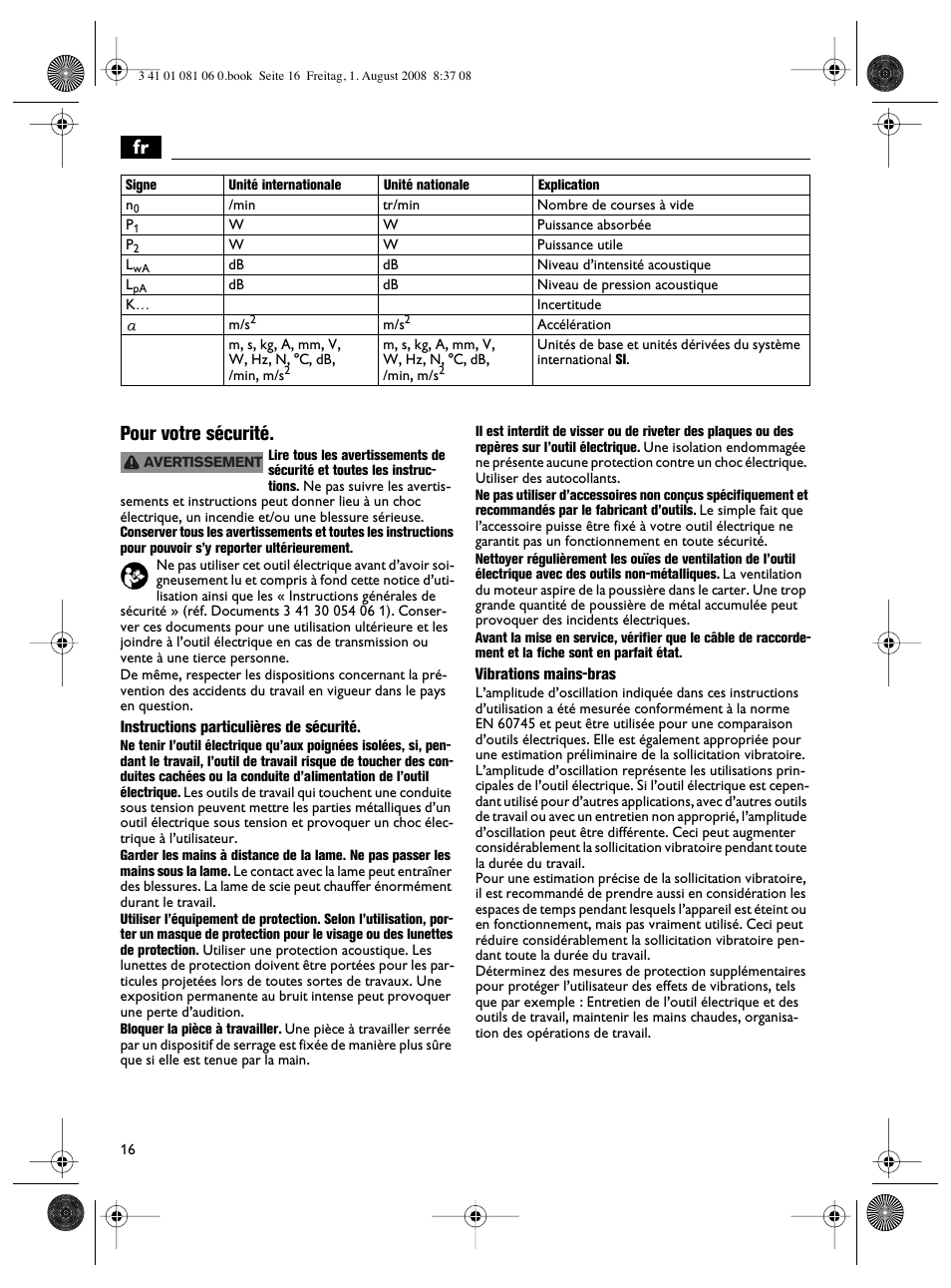 Fr pour votre sécurité | Fein AStxe649_1 User Manual | Page 16 / 68