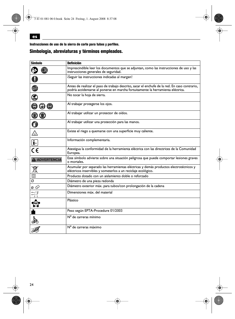 Simbología, abreviaturas y términos empleados | Fein AStxe649_1 User Manual | Page 24 / 68