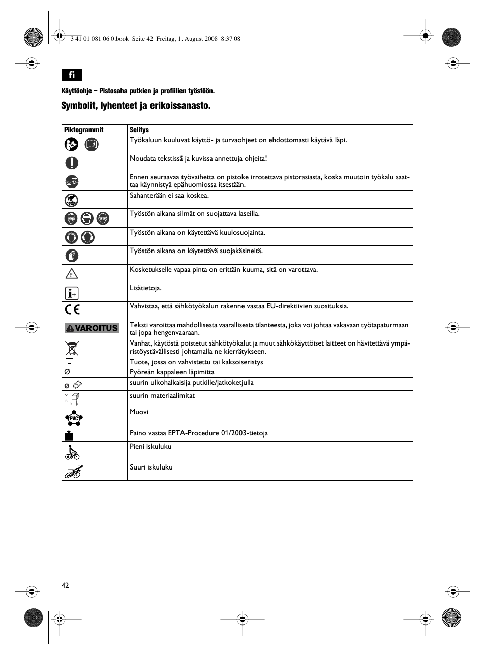 Symbolit, lyhenteet ja erikoissanasto | Fein AStxe649_1 User Manual | Page 42 / 68