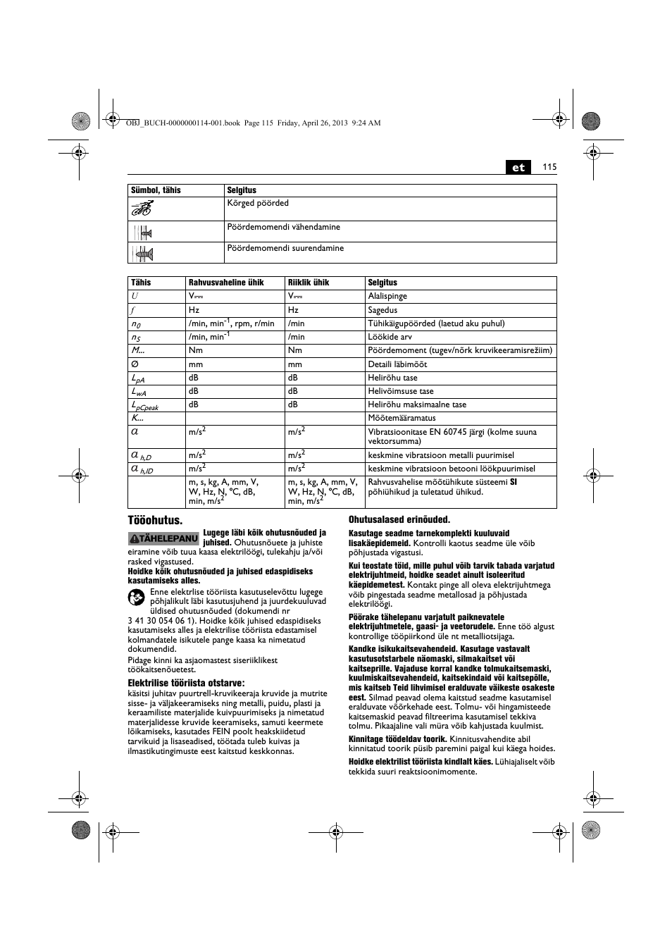 Et tööohutus | Fein ASCM_18QXC User Manual | Page 115 / 154
